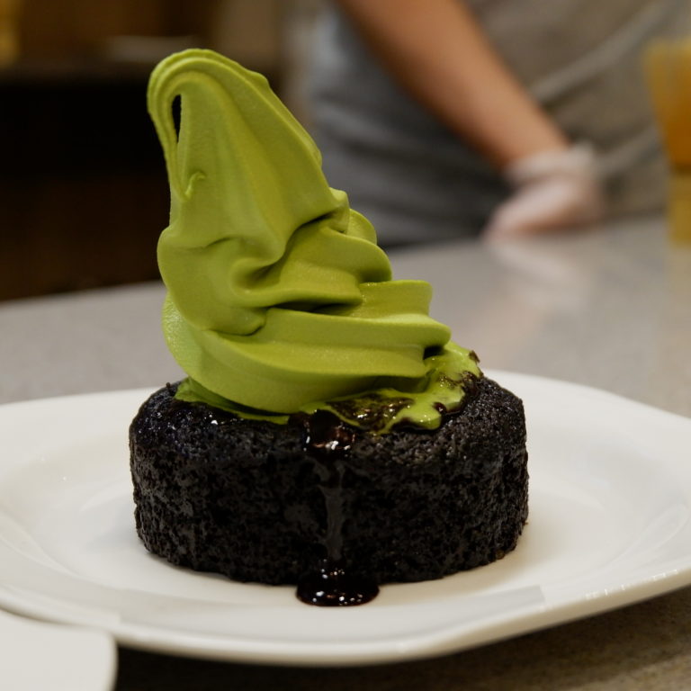 Chocolate Lava Cake with Matcha Soft-Serve Ice Cream
