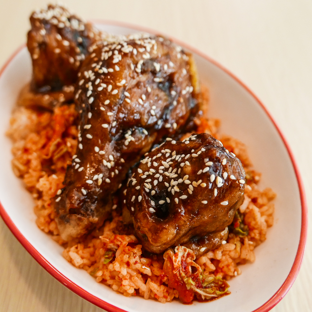 Korean Fried Chicken with Kimchi Rice