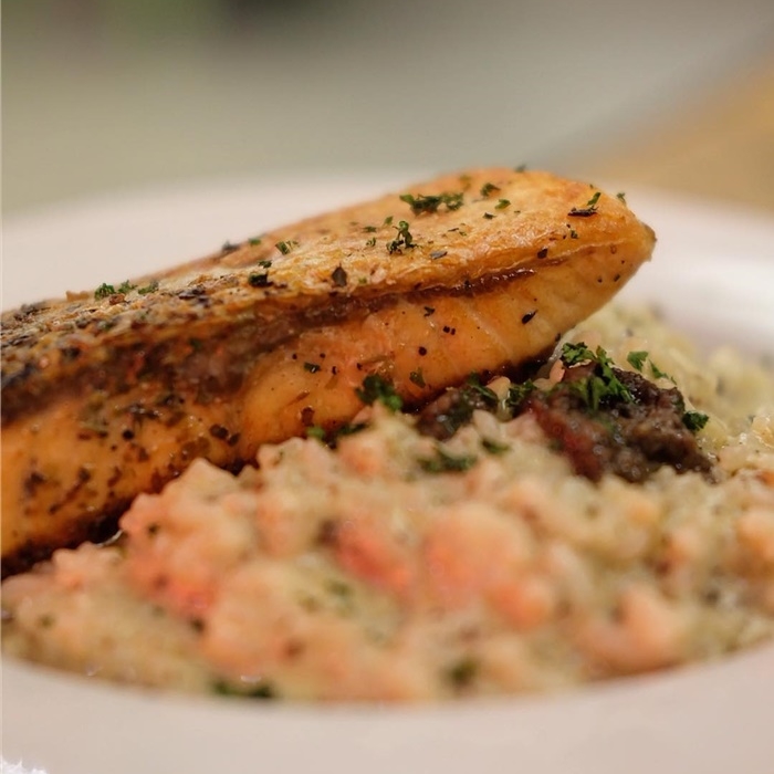 Mushroom Truffle Risotto with Norweigian Salmon â Flossom Kitchen x Cafe