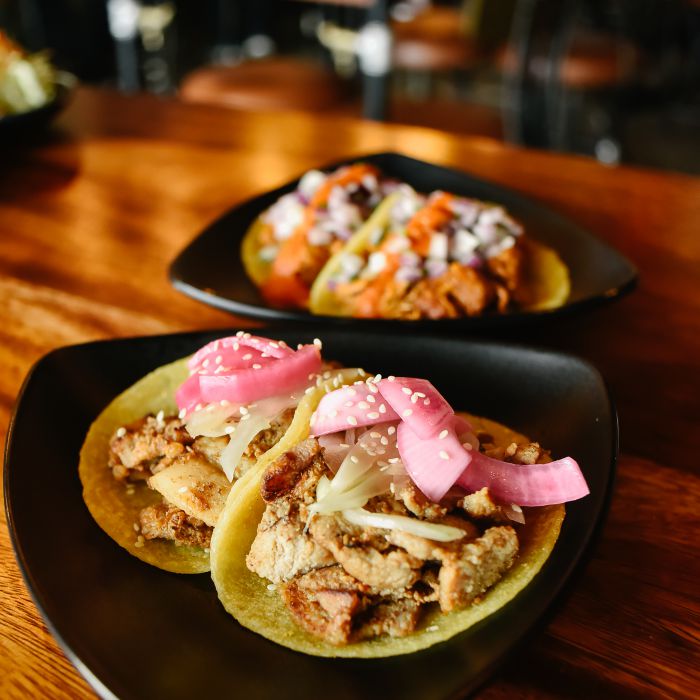 Korean Pork Belly Taco and Barbacoa Pork Taco â Vatos Urban Tacos