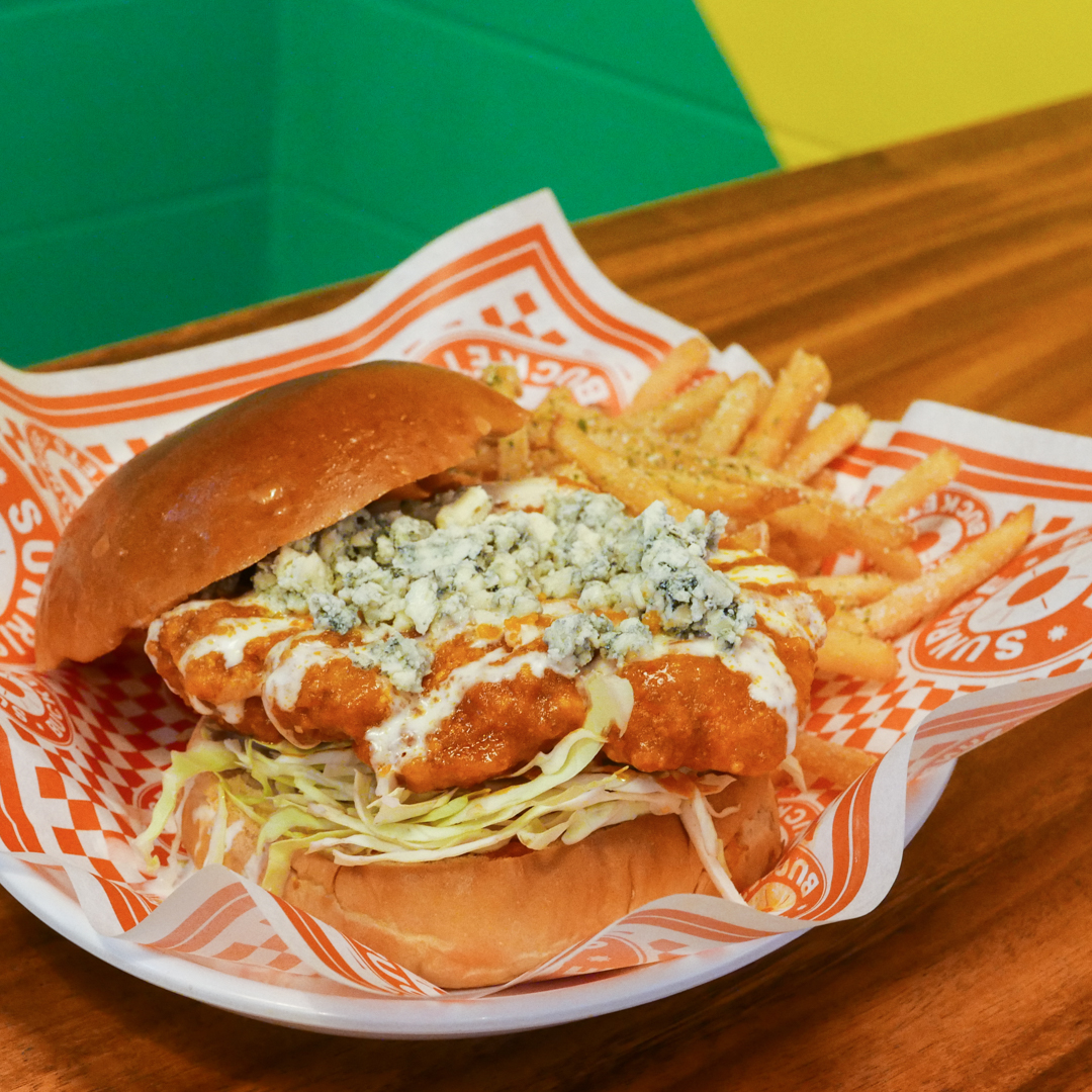 Buffalo Bleu Burger with Truffle Fries