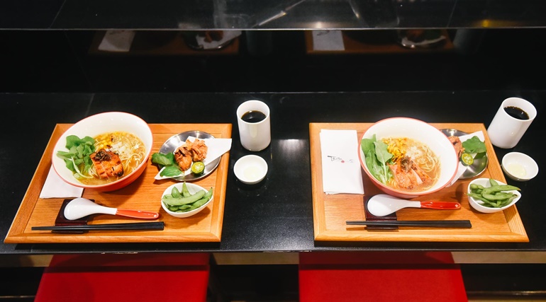 Konbo 2 â Teriyaki Soba, Karaage, Matcha Bavaro, Edamame, and House Tea