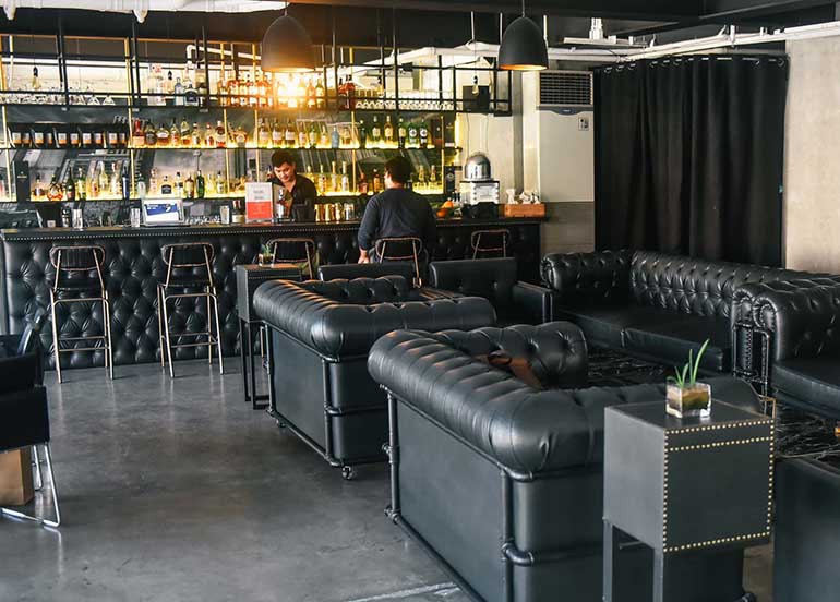 leather chairs, bar