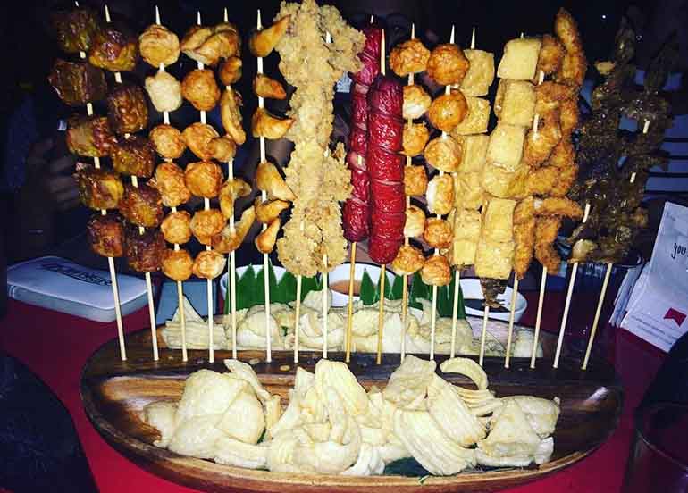 Kamote Cue, Squidball, Kikiam, Calamares, Hotdog, Fish Cake, Barbeque, and Chips from Padi's Point Restaurant and Bar