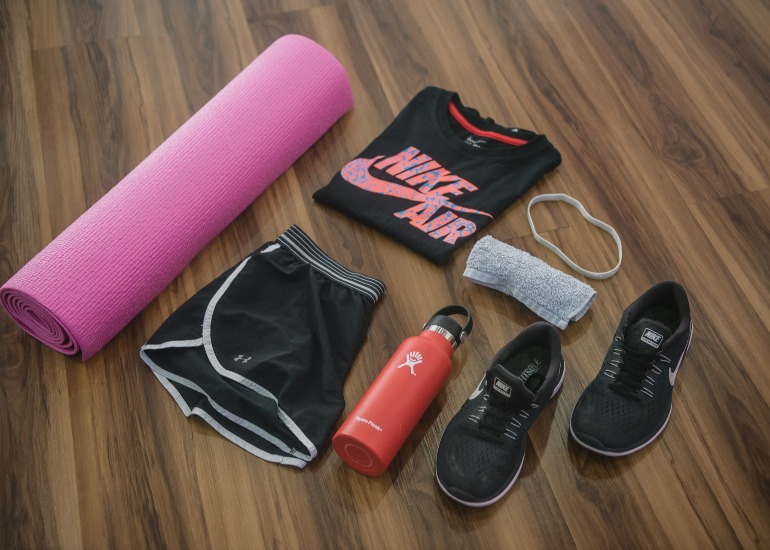 Woman gym hygiene materials