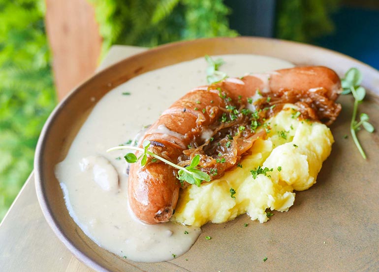 Sausage with Mashed Potato and Mushroom Gravy from BOA Kitchen + Socials