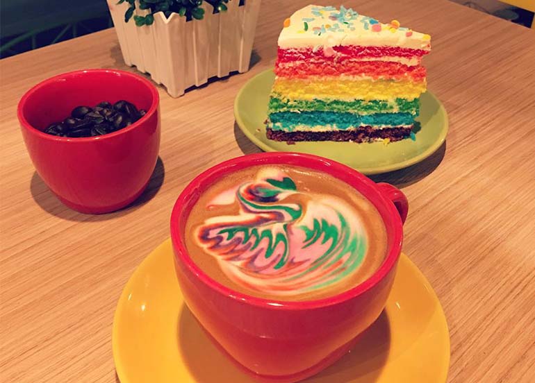 Happy Beans Rainbow Latte and Rainbow Cake