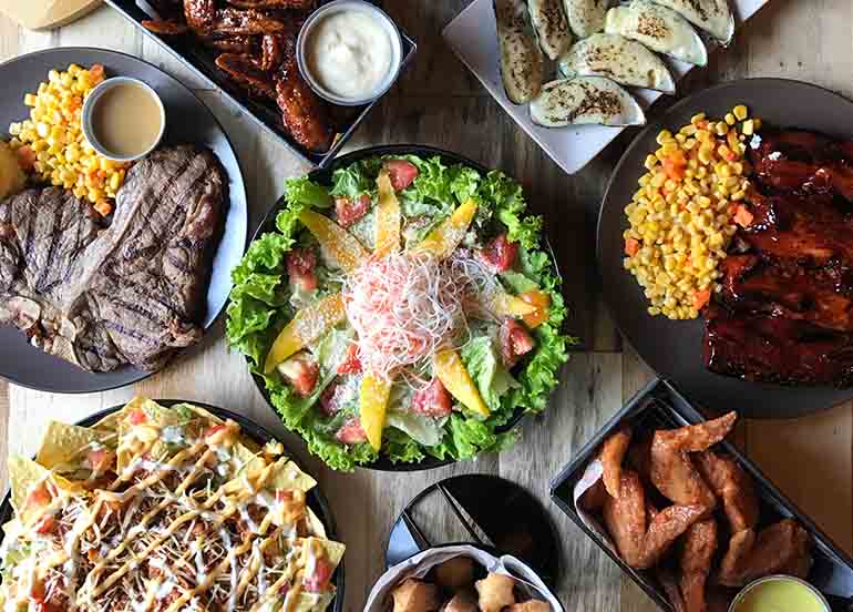 Salad, Steak, Nachos, Wings, and Ribs from Blake's Wings and Steaks