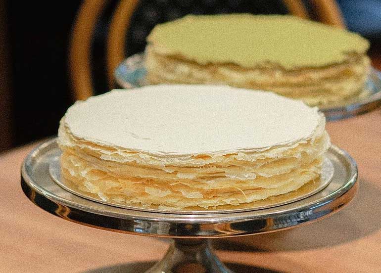 Original and Matcha Mille Crepe from La Creperie