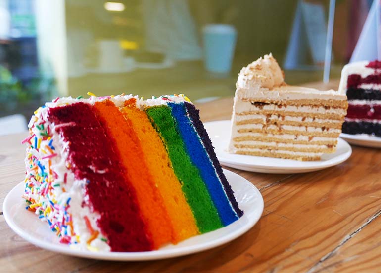Rainbow Fiesta, Sansrival, and Choco Velvet from Cupcakes by Sonja