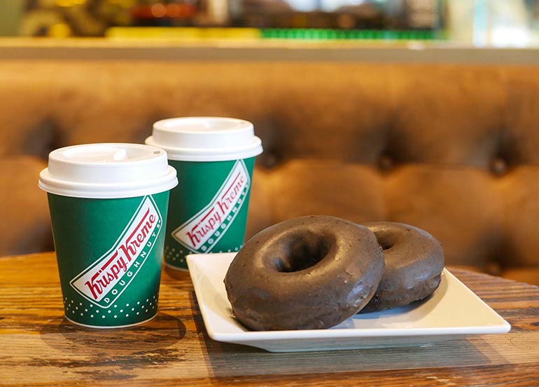 Choco Glazed Donut and Original Coffee from Krispy Kreme