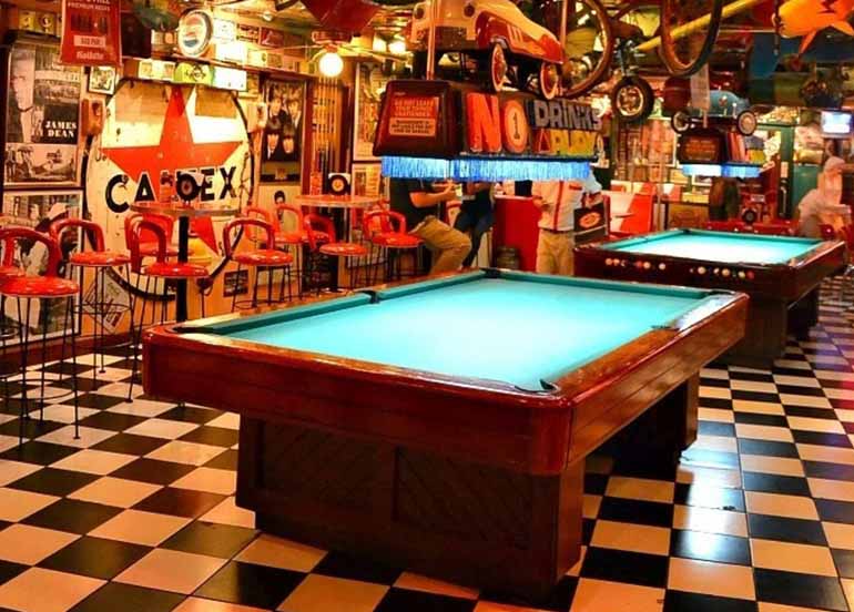 Pool Table and Filling Station Bar Cafe Interiors