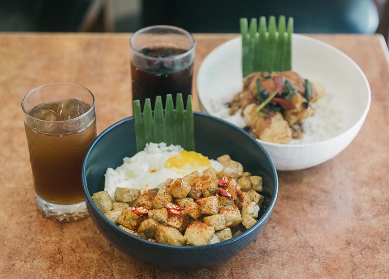 Sizzling Tofu and Fish Fillet Rice Bowls with Soft Drinks from Max's Restaurant