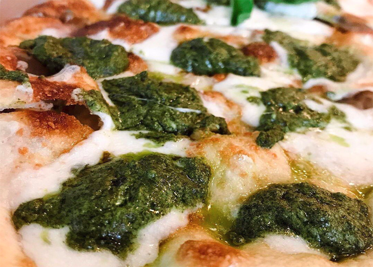 Fiori Di Zucca, Closeup, Pizza, Flatbread, Cheese, Pesto, Oil