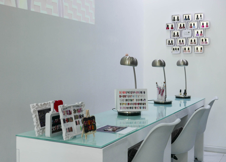 Lak Studio Nail Salon Interior with Press-on Nails and Nail Samples