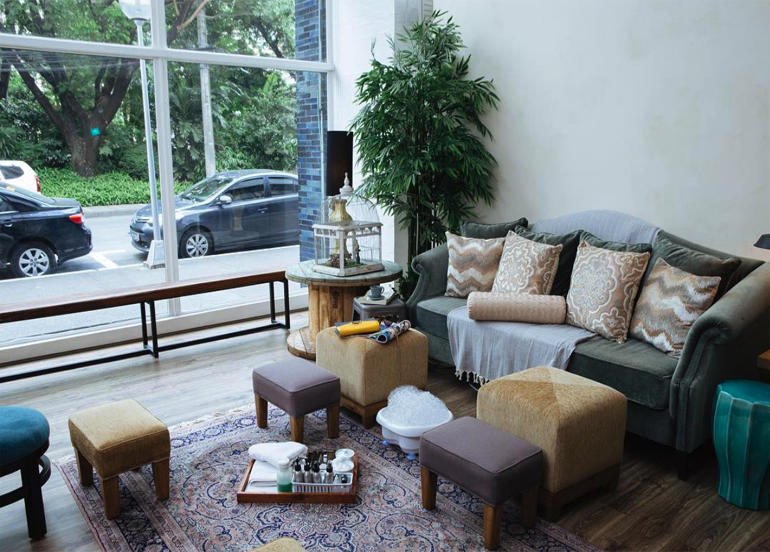 Nail Spa Interior, Couch, ottoman