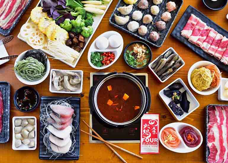 Meat, Seafood, Noodles, Broth of Hotpot from Four Seasons Buffet & Hotpot