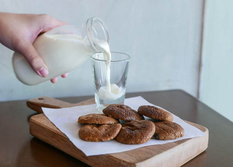 Cookies served with milk from Common Folk