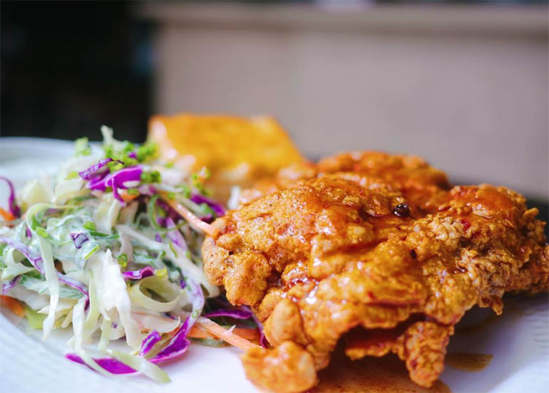 Buttermilk Chicken with Cornbread muffin and coleslaw on the side