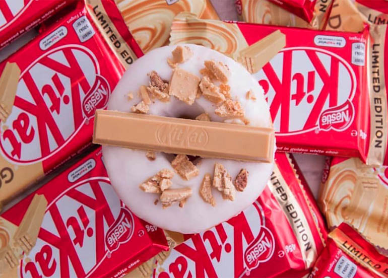 Kit Kat Gold topped on a doughnut 