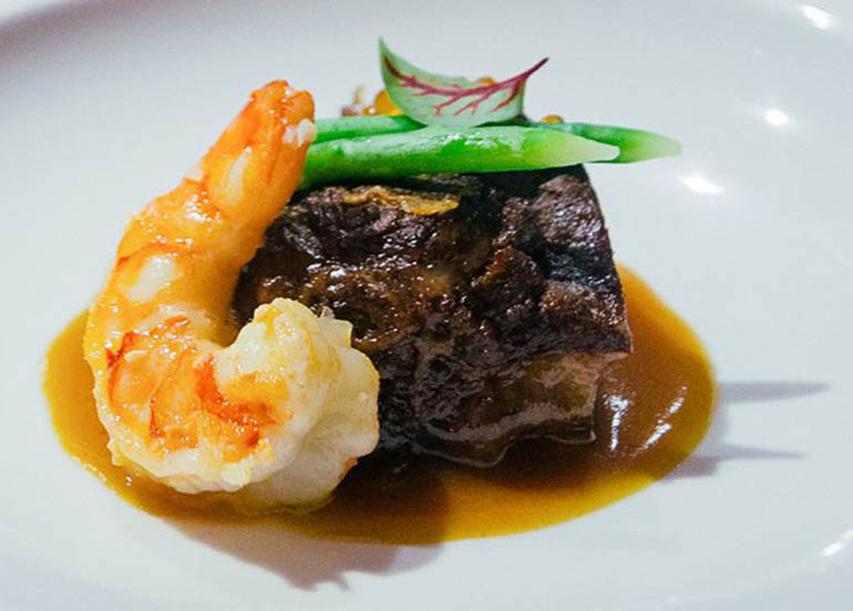 USDA Wagyu Beef Cheek, Lobster Jus, Shrimp from Foo'd by Davide Oldani