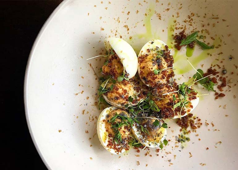 Deviled eggs, Smoked Oil and Ask from Savage