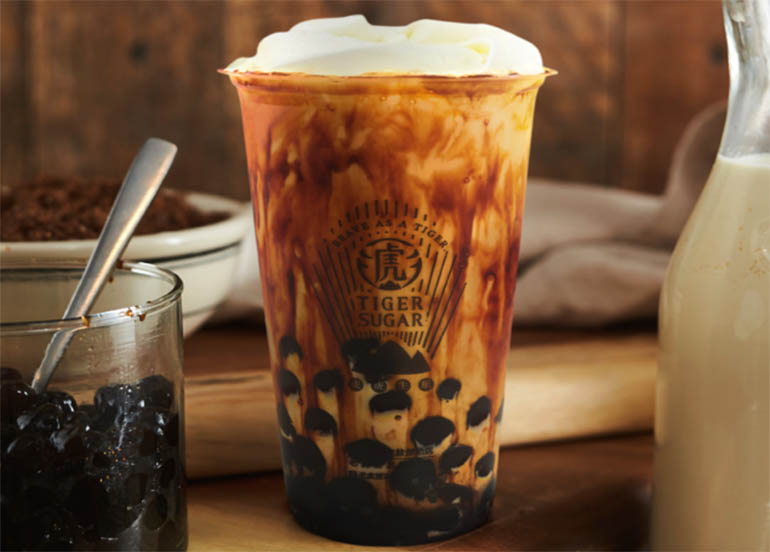 Tiger Sugar Brown Sugar Milk Tea topped with cream