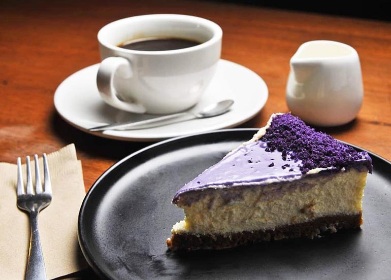 Brewed Coffee and Ube Cheesecake from Firefly Coffee