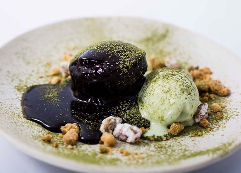Chocolate Coulang with Pistachios and Matcha Ice Cream from Rambla PH