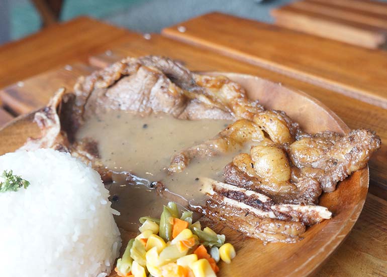 Steak, Mixed Vegetables, and Rice from Frankensteaks