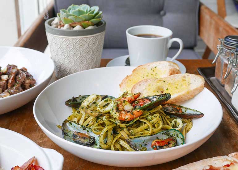 Seafood Pesto Pasta Designer Blooms Cafe