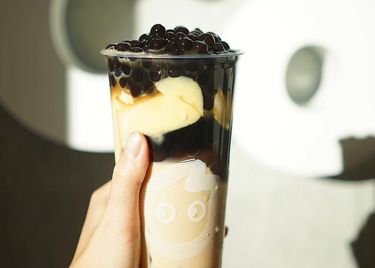 Panda Milk Tea from Coco with tapioca pearls and pudding