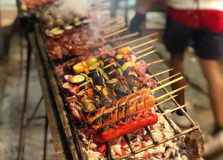 Grilled Skewered Meat, Veggies, and Hotdogs from Mama's Grill Siargao