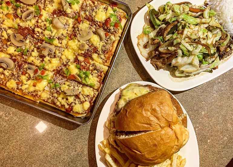 Pizza, Burger, and Rice Meal from Didi's Pizza