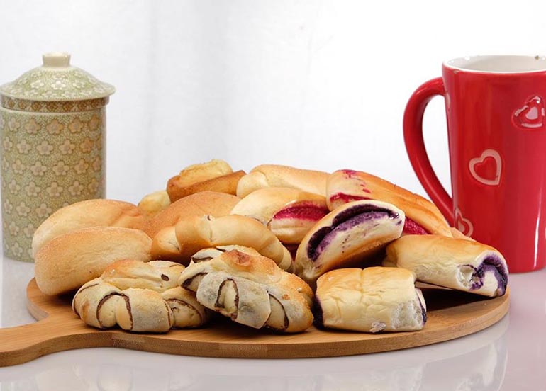 Monggo Flower Bread, Pan De Ube, Pan De Red, and Pan De Coco from Pan Familia