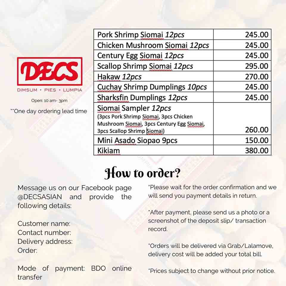 Delivery Menu and Details of DECS