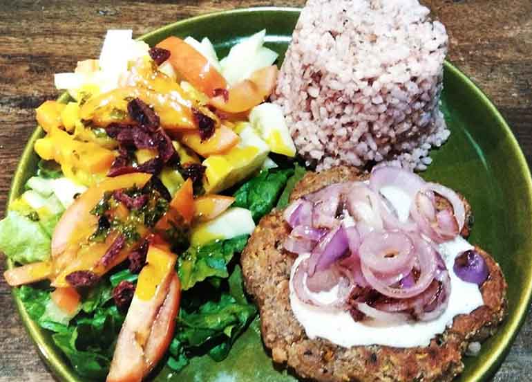 Burger Patty, Brown Rice and Baguio Salad from Ibana Vegetarian Resto & Cafe