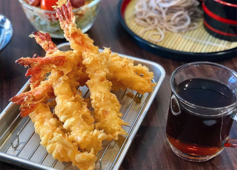 Tempura platter from Asakusa with a side of tea