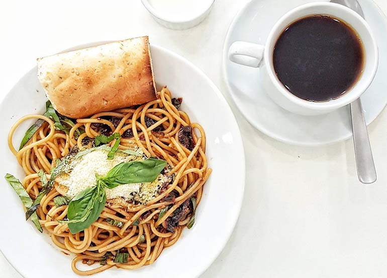 Pasta and Coffee from Vizco's Cafe