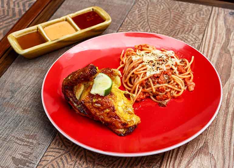 Quarter Chicken with Chorizo Bolognese from Peri-Peri Charcoal Chicken