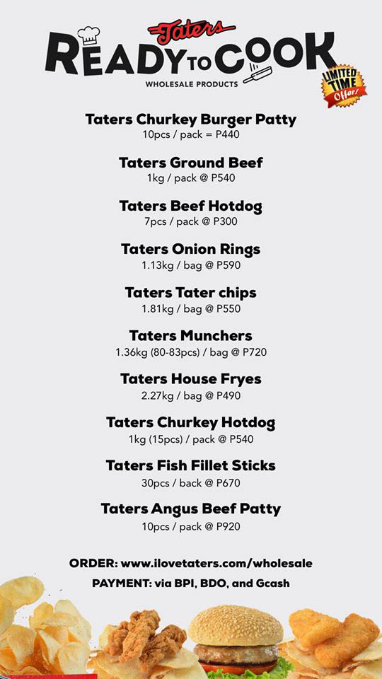 Taters Delivery Menu