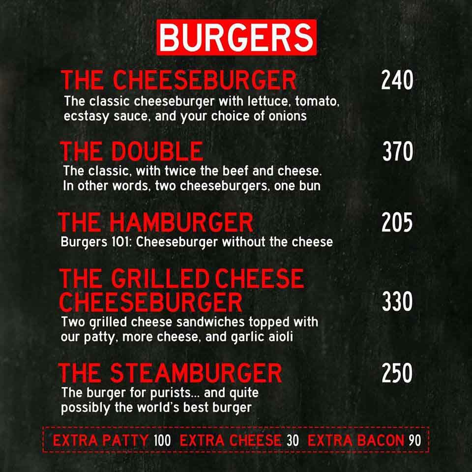 Sweet Ecstasy Burger Delivery Menu