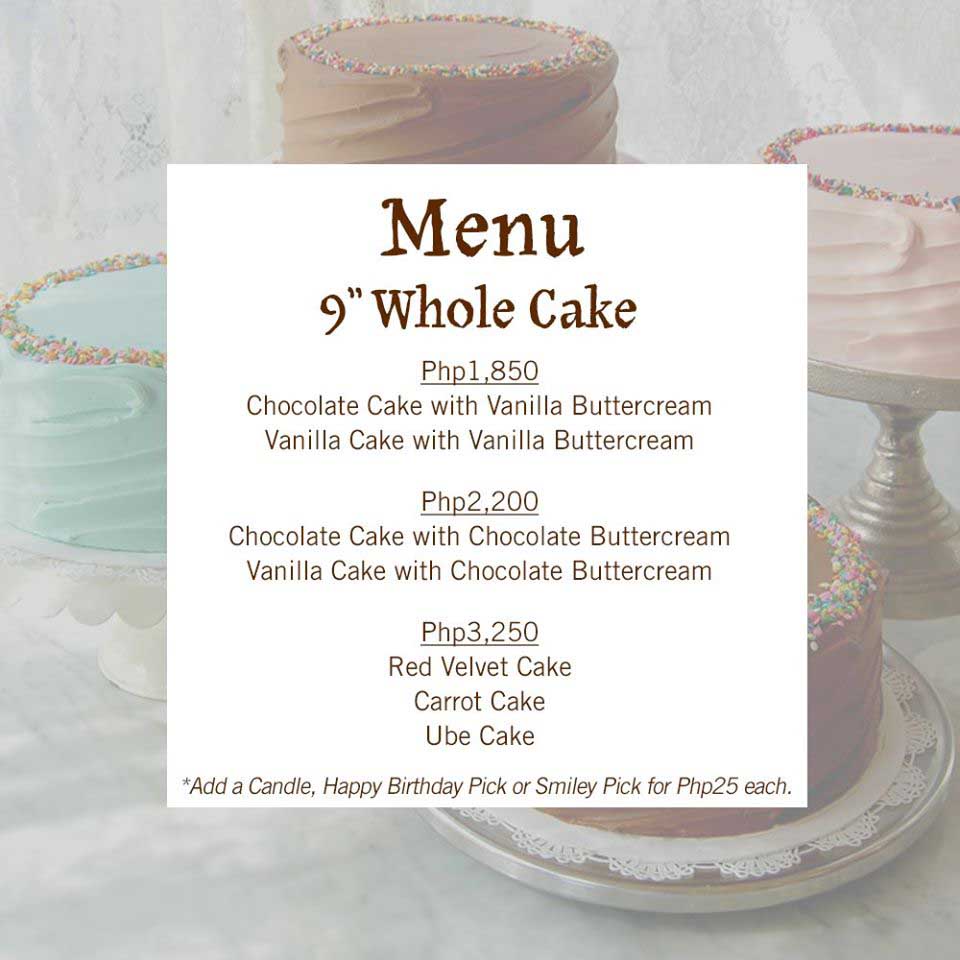 M Bakery Philippines Whole Cake Menu