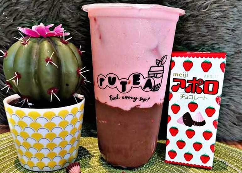 meiji apollo strawberry chocolate milk tea, rutea milktea shop, san mateo, rizal