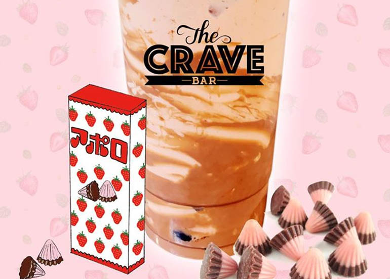 meiji apollo strawberry chocolate milk tea. the crave bar