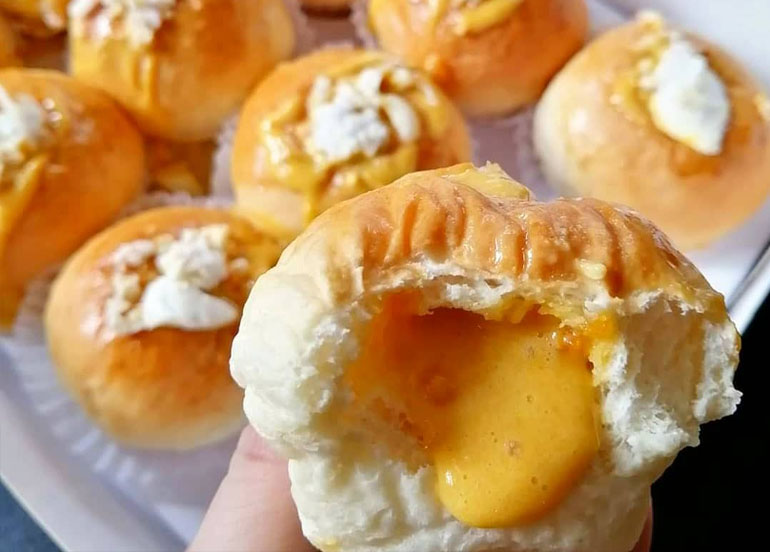 salted egg buns. santa ana bakeshop