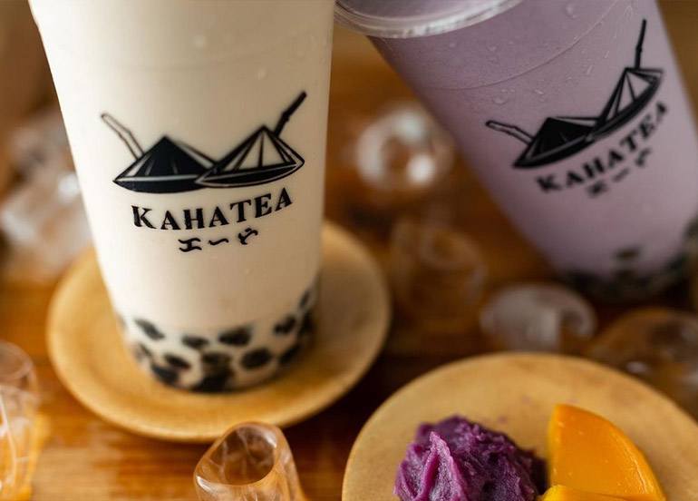 leche flan and ube , kahatea milktea