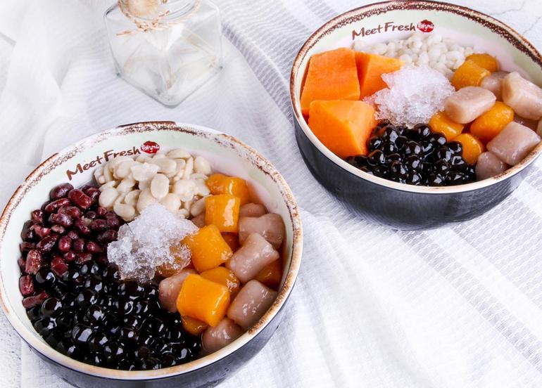 meet fresh icy grass jelly with boba taro balls and sweet potato balls