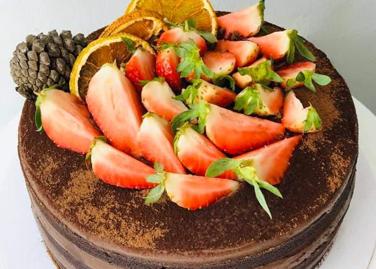 Simply Healthy Manila Chocolate Cake Topped with Strawberries