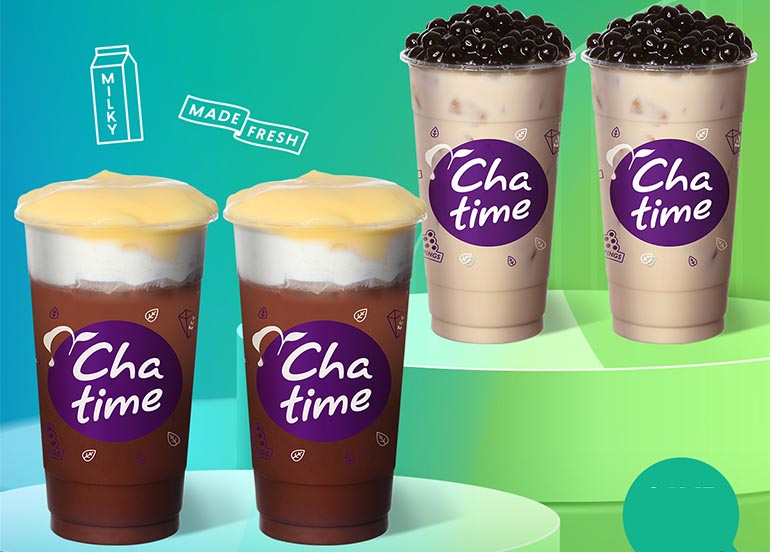 Pearl Milk Tea and Chocolate Mousse with Pudding from Chatime